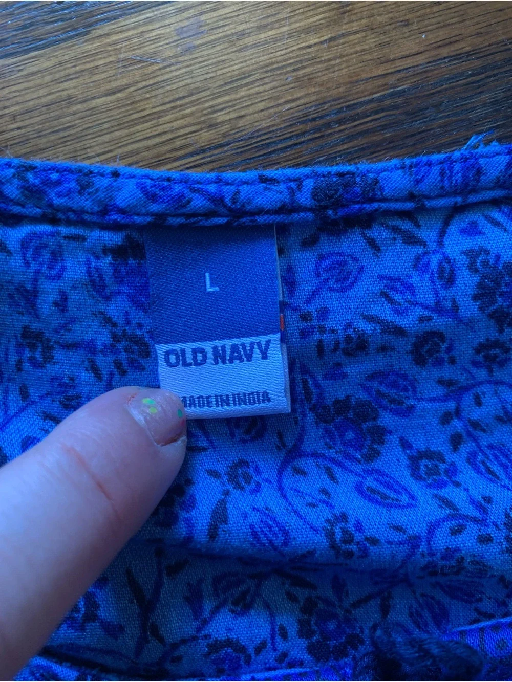 Old Navy Blue Floral Boho Peasant Top Short Sleeve Tassel Large‎